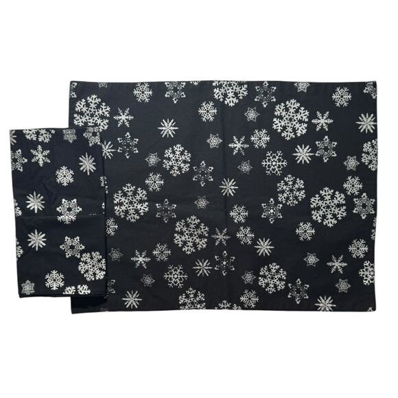 Crate & Barrel Winter Night Placemats Napkins Set of 8 Black & Silver Snowflake - Picture 1 of 8